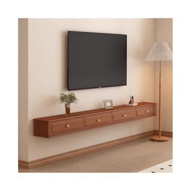 Imagem de Armário de TV Suporte de TV flutuante para TV, centro de entretenimento de luxo vintage com armazenamento, armário de TV estreito de madeira montado na parede com gavetas, economia de espaço Armário d