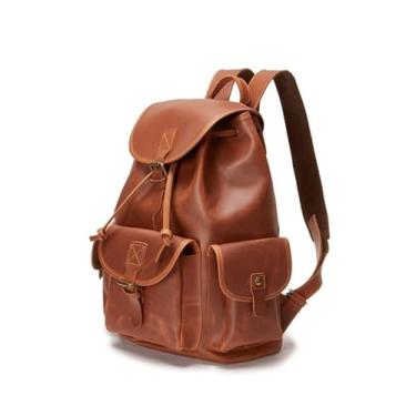 Imagem de Mochila de couro de grande capacidade para mochila de viagem masculina mochila casual(Lightbrown)