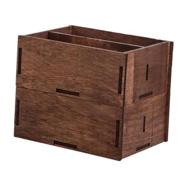Imagem de ＫＬＫＣＭＳ Organizador de mesa de madeira com compartimentos Organizador de armazenamento de mídia multiuso Holder de controle remoto para vaidade da sala de, 2 Camadas Sem Alça