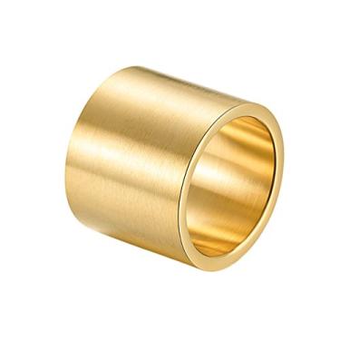Imagem de INRENG Anel masculino de aço inoxidável 19 mm de largura anel liso grande e legal acabamento fosco blusa plana prata, dourado, preto