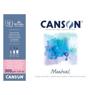 Imagem de CANSON Bloco Papel Aquarela de Grão Acetinado Montval A3 29,7 x 42 cm 300 g/m² 12 Folhas