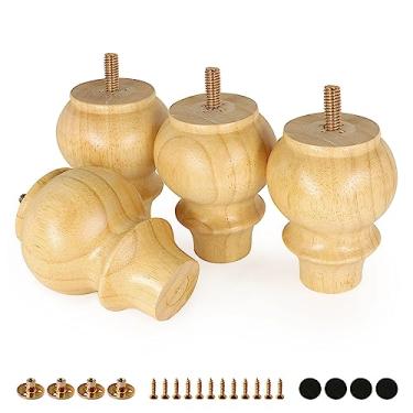 Imagem de Pernas de móveis de madeira de borracha FoDau770, 10 cm, pés modernos de sofá de meados do século, conjunto de 4 pernas de sofá resistentes, pés de cômoda vintage, pernas de substituição para projetos