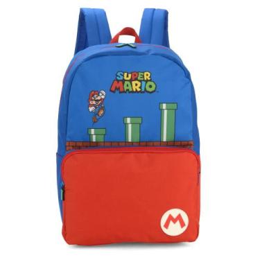 Imagem de Mochila De Costas Grande Escolar Super Mário Word Luxcel, Azul