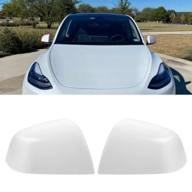Imagem de OWITAT 2 peças compatíveis com capa de espelho Tesla Model Y 2020 2021 2022 2023 2024, substituição de capa de espelho retrovisor esquerdo + direito para acessórios modelo Y, branco