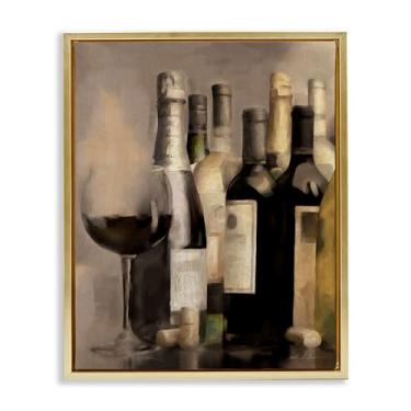 Imagem de Stupell Industries Taça de vinho com garrafas, tela emoldurada boia dourada, arte de parede, design de Carol Robinson, 63 x 78 cm