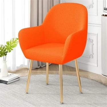 Imagem de HZSZXG Capa de almofada para cadeira de mesa de jantar de cor sólida, peça única, curva, costas baixas, mais bolsa completa com braços, conjunto de cadeira de encosto, laranja, 6 peças