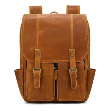 Imagem de Mochila de qualidade para homens mochila de couro retro luxo moda mochila de viagem para homens mochila de couro(E Light Brown)