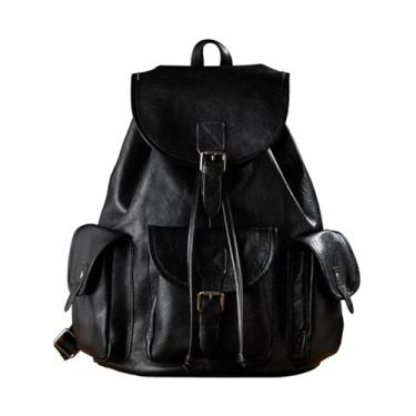 Imagem de Retro artesanal mochila de couro para homens grande capacidade mochila de couro genuíno casual saco de viagem moda