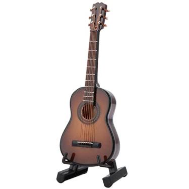Imagem de Modelo de Guitarra de Madeira Em Miniatura Exibição de Guitarra de Decoração de Casa Artesanal e Caixa de Armazenamento para Opções de Mesa e Escritório Marrom e Azul (10cm)