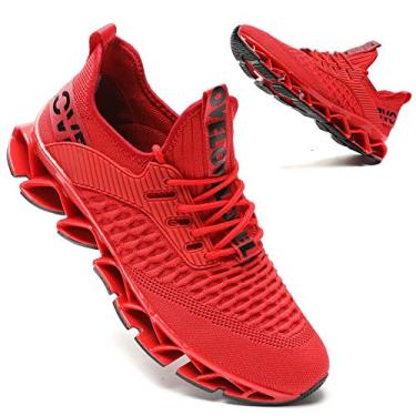 Imagem de Vooncosir Tênis masculino moderno de malha respirável para corrida com lâmina antiderrapante sola macia casual atlético leve sapatos de caminhada, 17-red, 7