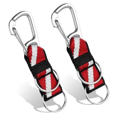Imagem de Pacote com 2 conectores de anel dividido com clipes, mosquetão de aço inoxidável 316 e anéis divididos duplos com alça de correia de bandeira de mergulho para lanterna de mergulho, apito, medidor,