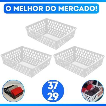Imagem de Kit 3 Cesto Caixa Organizador Multiuso Grande Plástico Ideal Para Gave