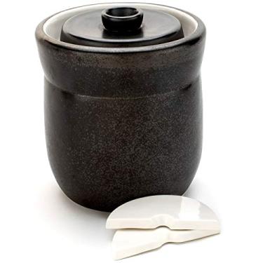 Imagem de TOMO Panela de fermentação com pesos 3L - Kit de fermentação de cerâmica - Frasco de fermentação de vedação de água Fermentador de chucrute - 3 litros (1 galão)