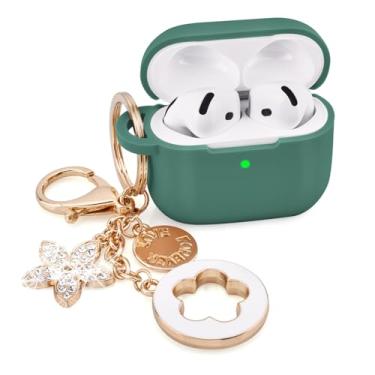 Imagem de Capa compatível com Apple Airpods 4 - VISOOM Airpods 4 capas 2024 capa feminina fofa silicone iPods 4 fones de ouvido acessórios sem fio capas de carregamento meninas chaveiro brilhante para Airpod