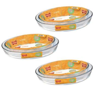 Imagem de 6 Travessas Grande Vidro Oval 2 Tamanhos Marinex 3,2L + 4L