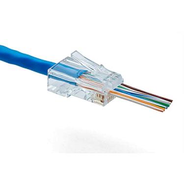 Imagem de TrueCABLE Cat5e RJ45 Conectores passadores sem blindagem (UTP) Plugue modular, listado UL, EZ Crimp End, banhado a ouro 3 garras 8P8C, 100pc
