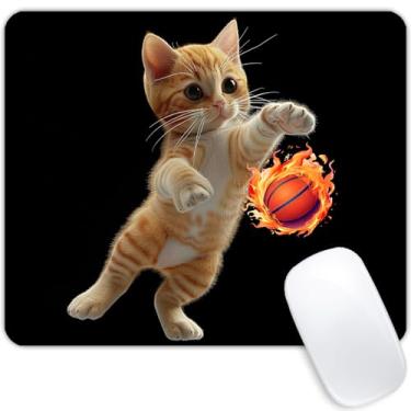 Imagem de Tapete de mouse quadrado brincalhão laranja gatinho basquete no fogo - 1, mouse pad para jogos, tapete de mouse macio à prova d'água antiderrapante