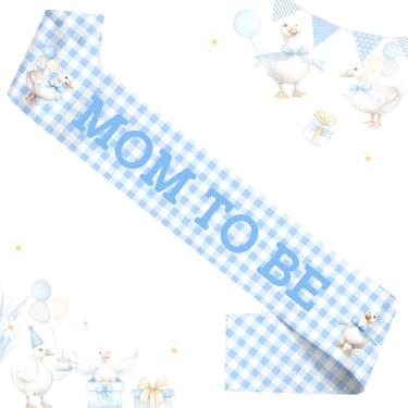 Imagem de Wonmelody Silly Goose Decorações para chá de bebê, tema de ganso azul Mom to Be, faixa de chá de bebê, guingão, faixa de chá de bebê, animais de fazenda, suprimentos para chá de bebê engraçado, ganso