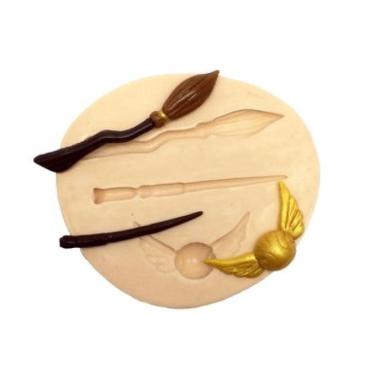 Imagem de Molde de silicone harry potter, varinha, vassoura, pomo de ouro, resina, confeitaria, biscuit