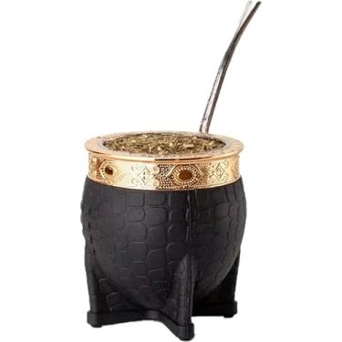 Imagem de Mate Imperial Argentino Kit Mate, Taza de te Acero inoxidável, com caneca de cuia de chá de palha, uma bomba (palha), couro artesanal embrulhado ideal para presente e viagem (preto)