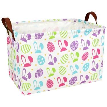 Imagem de BOAMAU Grande Cesta Retangular Fofa Para Crianças, Ovos De Coelho Vazios, Páscoa, Presente Primavera, Organizador Armazenamento Quarto, Decoração (Ovo Páscoa Com Orelhas Compridas)