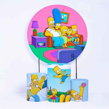 Imagem de Kit Painel de Festa Redondo de 1,50m e Trio de Cilindros Simpsons - Fera Print