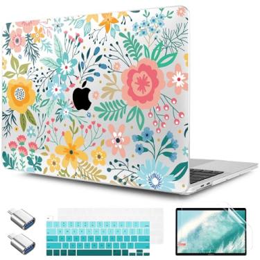 Imagem de TWOLSKOO Capa compatível com MacBook Pro de 13 polegadas 2023-2016 A2338 M2/M1 A2251 A2289 A2159 A1989 A1706, capa rígida de plástico e película de teclado e protetor de tela, flor abstrata