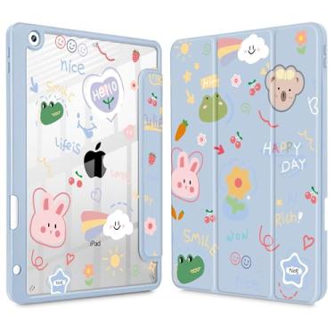 Imagem de May Chen Capa traseira transparente para iPad 9ª geração com suporte para lápis, iPad 8ª/7ª geração de 10,2 polegadas, suporte para caneta, suporte triplo para despertar/hibernar, capa traseira