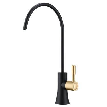 Imagem de EKRTE Torneira de água potável para pia de cozinha, torneira RO de osmose reversa de água filtrada, latão sólido, sem folga de ar, preto fosco e ouro champanhe