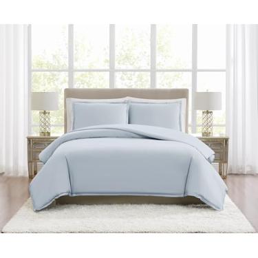 Imagem de Borghese Roma Conjunto de edredom Queen azul claro de algodão percal 400 fios, tema sólido, para homens e mulheres, certificado de confiança Oeko-TEX