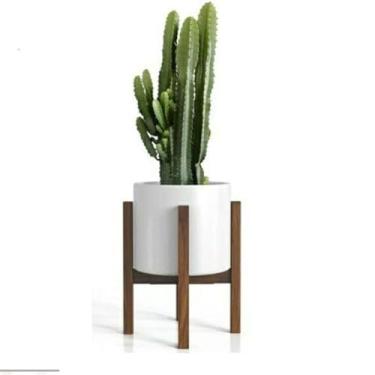 Imagem de Suporte para Vaso de Planta Moderno, Base em Madeira com Pernas, Vaso Branco Decorativo, Estilo Escandinavo (imbuia, M)