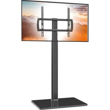 Imagem de Suporte universal para TV de chão com suporte giratório de 80 graus, altura ajustável e design de economia de espaço para a maioria dos LCD de 27 a 65 polegadas, TVs LED OLED, perfeito para canto e