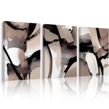 Imagem de Arte de parede abstrata bege preto marrom tela neutra decoração de parede pôster arte minimalista pintura abstrata moderna arte aquarela preto marrom imagens para sala de estar quarto 30 x 40 cm