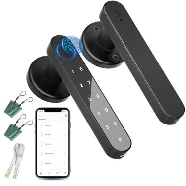 Imagem de Fechadura de porta com impressão digital, maçaneta, maçaneta inteligente, maçaneta de porta de impressão digital, maçaneta biométrica, fechadura de porta de entrada sem chave com alça, fechaduras para