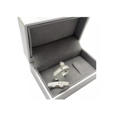 Imagem de Aliança Prata 950 Namoro 3mm+ Anel Solitário - Sheju Joias