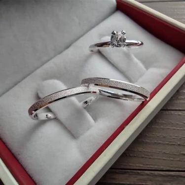 Imagem de Aliança de Namoro 2mm Prata 950 + Anel Solitario - Sheju Joias