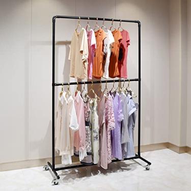 Imagem de Rack de roupas para vestuário, loja de roupas, expositor de varejo, cabide independente comercial com giros para pendurar roupas, prateleira organizadora de armazenamento resistente para organi