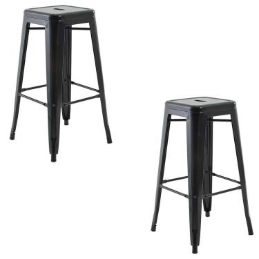 Imagem de Banqueta De Cozinha Alta Industrial Em Aço Kit 2 Iron Preto R02 - D`rossi
