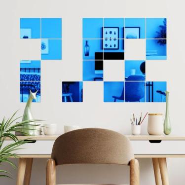 Imagem de Espelho Decorativo Mosaico Quadrado Azul - Inove Papéis de Parede
