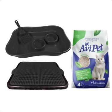 Imagem de Kit Gato Completo Bandeja Sanitária+Areia Grãos Médios 4kg - Avipet, P