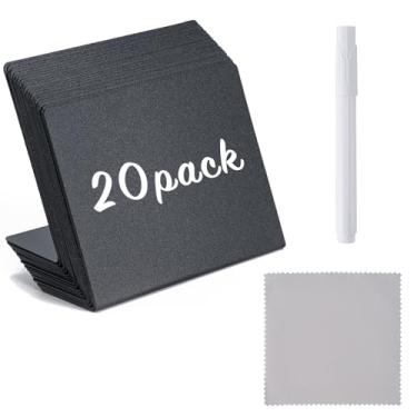 Imagem de BOOMIBOO Pacote com 20 mini placas de quadro-negro de 10 x 7 cm, placas de mesa reutilizáveis e reservadas, fáceis de escrever e limpar, etiquetas de alimentos para festas - buffets - aniversários -