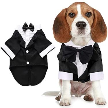 Imagem de Camisa para cães roupas para filhotes, traje de casamento para animais de estimação, smoking formal com gravata borboleta preta, roupa para cães pequenos e médios, traje para casar com cães, cosplay fantasia de príncipe roupa para cavalheiro (GG, preta)