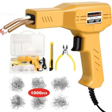 Imagem de ATOLS Kit de reparo de para-choque de carro de máquina de solda de plástico, kit de reparo de plástico de grampeador quente de 50 W, pistola de grampeamento quente, kit de reparo de para-choque com alicate, canto plano/externo/grampos de onda