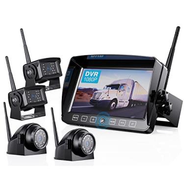 Imagem de ZEROXCLUB Kit de Câmera de Backup Sem Fio com Monitor Dvr Quad Split de 7 '', Câmera de Visão Lateral Traseira 1080P Fhd, Ip69 À Prova D'Água + Linhas de Estacionamento Câmeras de Ré para Caminhão/Sem