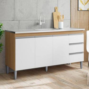 Imagem de Balcão de Pia Ambiente Andréia 150cm Amêndoa Branco - AJL