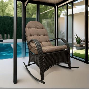 Imagem de Cadeira Balanço Imperatriz em Aço Junco Com Almofada Confortável Para Área Externa Estrutura Reforçada