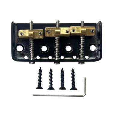 Imagem de OVSAL Ponte fixa curta vintage preta com placa de base de aço compensado de latão com 3 selas, ponte de guitarra de 54 mm compatível com peças de reposição para guitarra elétrica estilo Telecaster