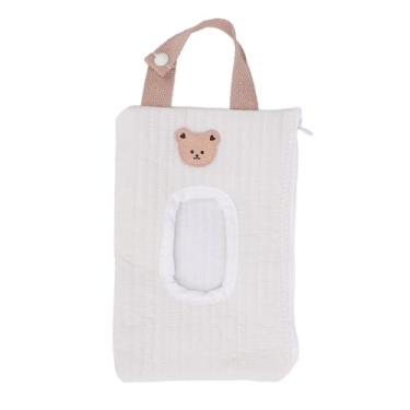 Imagem de Dispensador de lenços umedecidos para bebês, porta-lenços recarregável portátil de 15 x 23 cm, com bordado de desenho animado e tecido de algodão (Urso Branco)