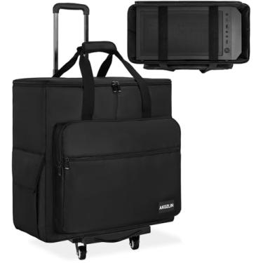 Imagem de AKOZLIN Estojo de transporte de mesa, torre de PC, estojo de viagem com carrinho removível para computador, jogos, bolsa de armazenamento de viagem para torre de mesa, teclado, cabo e mouse, preto