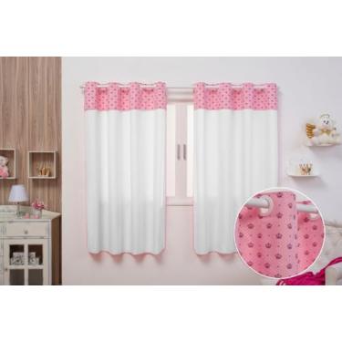 Imagem de Cortina Infantil Kids Estampada 2,00m x 1,40m com Barrado Duas Folhas Promoção (COROINHA BRANCO E ROSA)